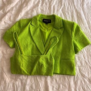 Royalty Lime Green Tweed Blazer (M) and Crop Top (S) Set